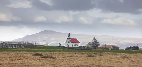 Vue Panoramique Petite Église Islande Rurale — Photo