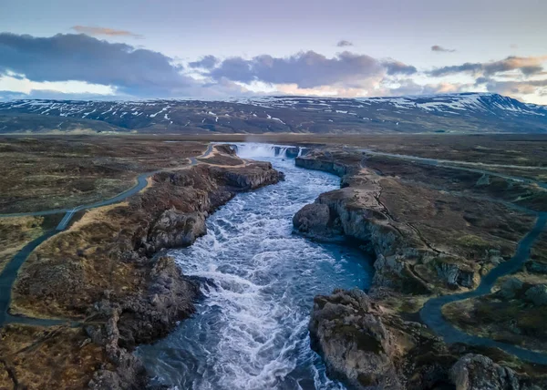 Αεροφωτογραφία Του Νερού Godafoss Πέφτει Στην Ισλανδία — Φωτογραφία Αρχείου