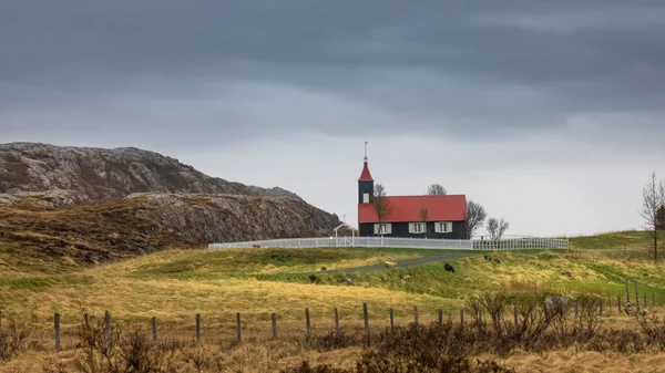 Small Black Church Called Kirkjubaejarkirkja Northern Rural Iceland — Stock Photo, Image