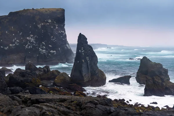 Чёрные Скалы Побережье Исландии Полуострове Рейкьянес — стоковое фото