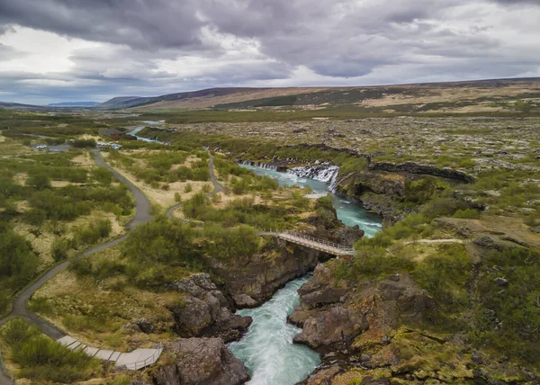 Scenic Barnafossar Táj Légi Kilátás Izlandon — Stock Fotó