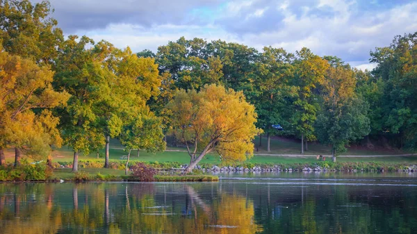 Barevné Podzimní Stromy Jezera Venkově Michigan — Stock fotografie