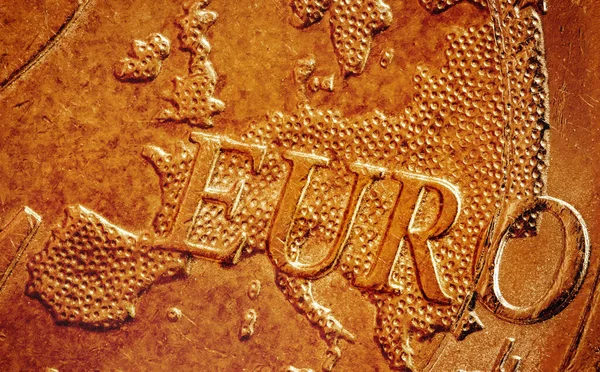 Extreme Close Shot Euro Text One Euro Coin — Stock Photo, Image