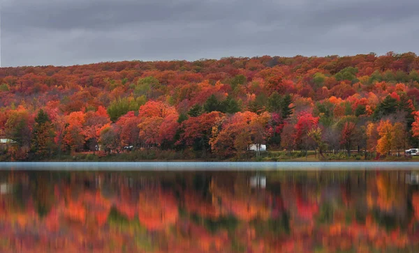 Peak Fall Foliage Sunday Lake Wakefield Michigan Upper Peninsula Cloudy — Stock Photo, Image