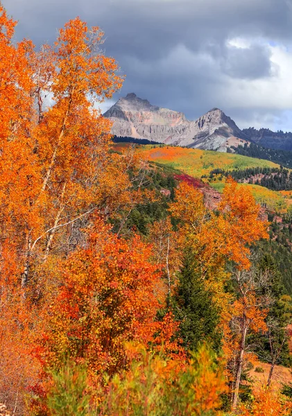 San Juan Mountain Peaks Colorado Surrounded Fall Foliage — Stock Photo, Image