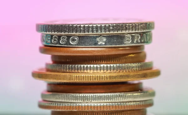 Stack Several Different Country Coins Close Shot — Stock Photo, Image