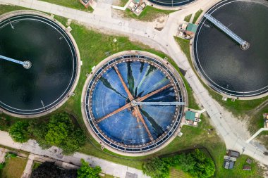 Top down view of empty water tank in Waste Treatment plant in River Rouge , Michigan near Detroit.