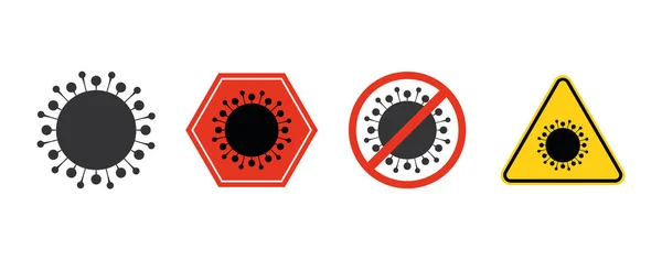 コロナウイルスのアイコン隔離警告セット コロナウイルス警告標識ロゴのコンセプトベクトルイラスト白の背景に隔離 — ストックベクタ