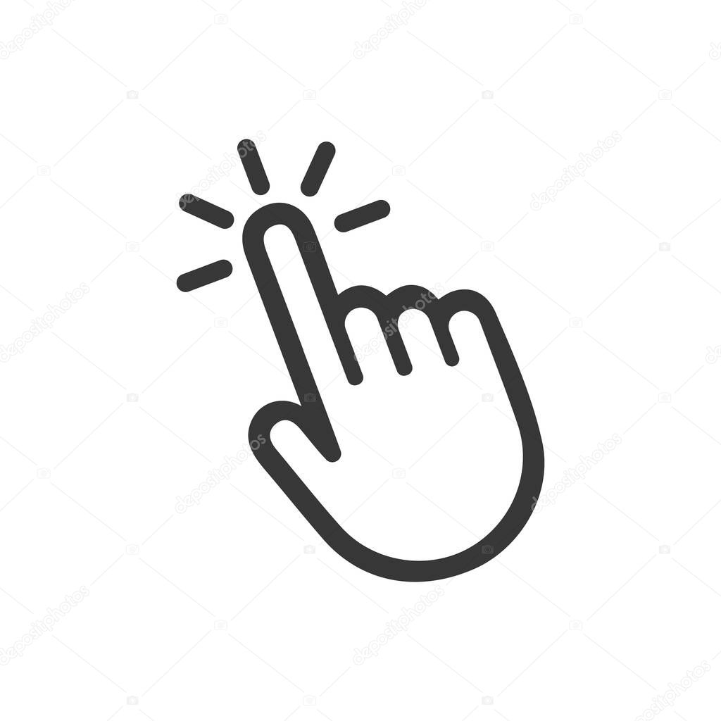 Click the hand cursor icon. Click the hand icon. Isolated vector finger pointer on white background.