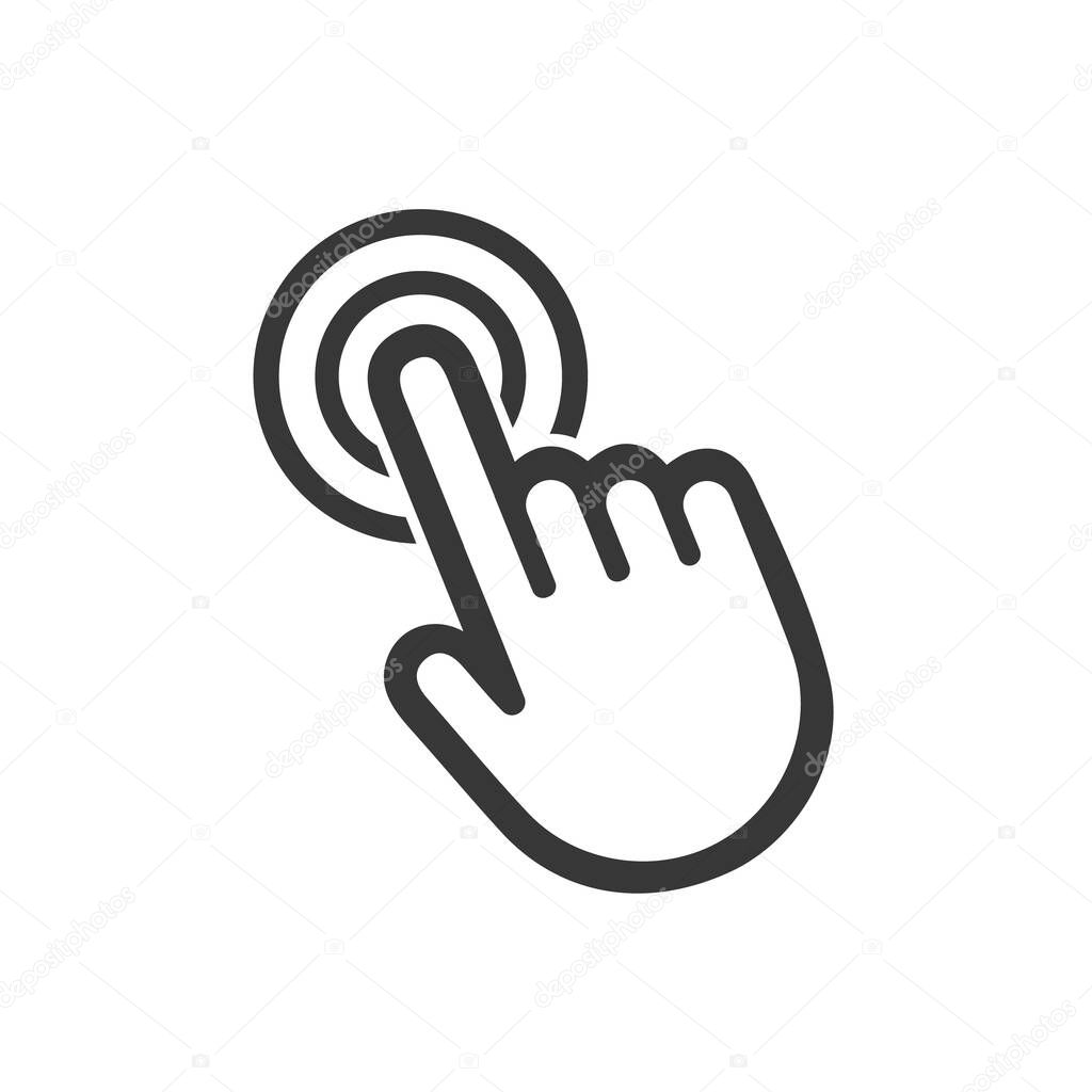 Click the hand cursor icon. Click the hand icon. Isolated vector finger pointer on white background.