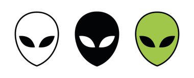 Uzaylı ikonu. Dünya dışı siyah yeşil sembol ve özet. Beyaz arkaplanda vektör çizimi izole edildi. Ayarla