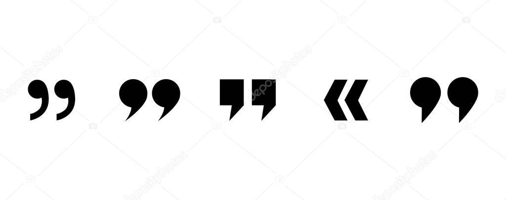 Quotes icons set. Black quotation marks isolated on white background, vector illustration