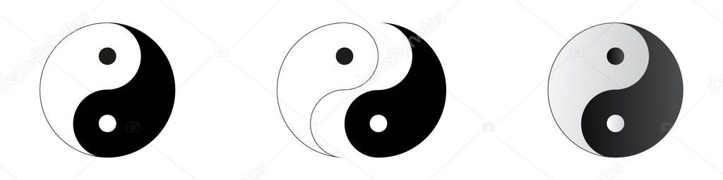 Set Yin Yang symbol of harmony and balance isolated on white background. Vector illustration