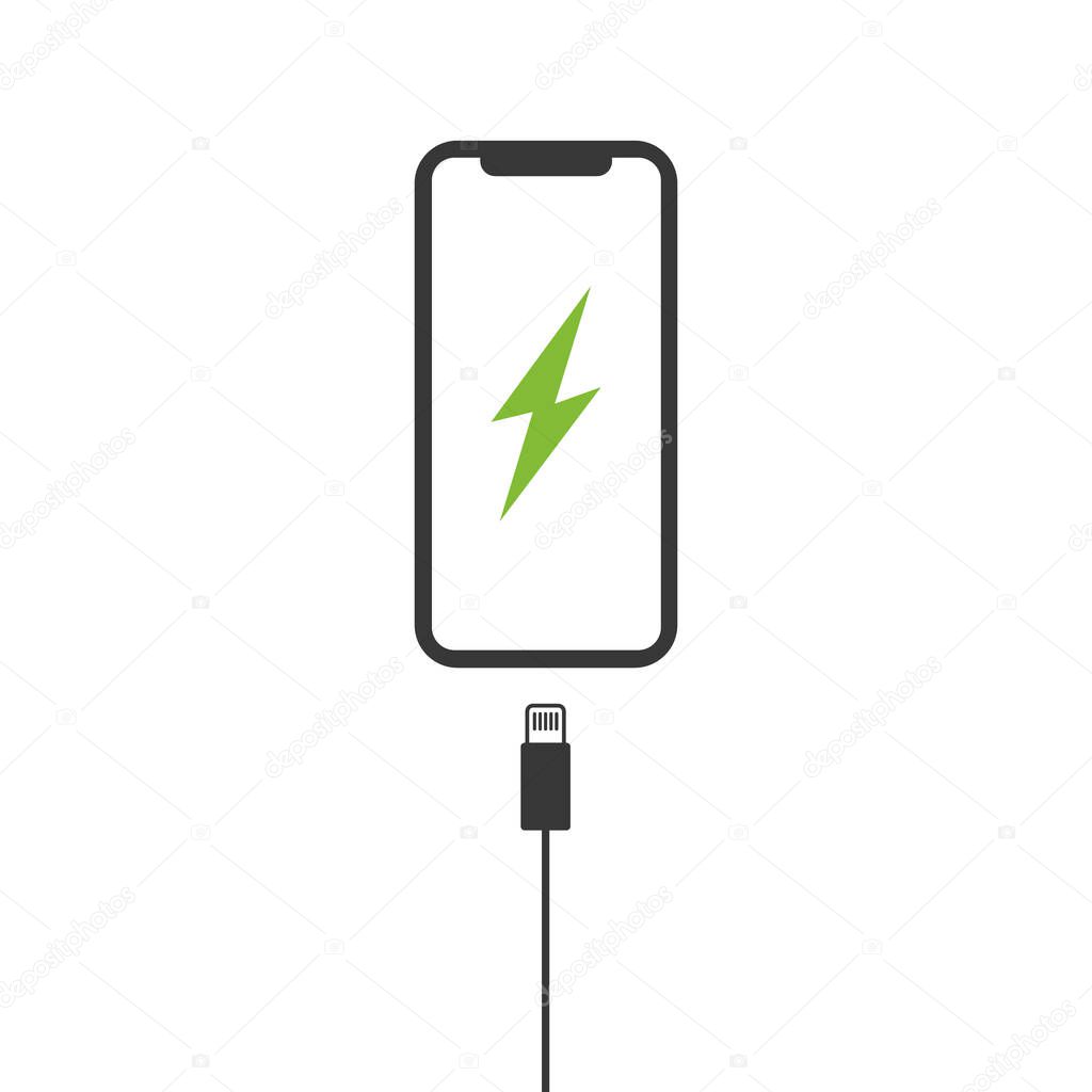 Phone charging icon. Vector illustration isolated on white background.