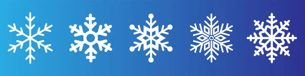 Conjunto de ícones de flocos de neve brancos, em fundo azul —  Vetores de Stock