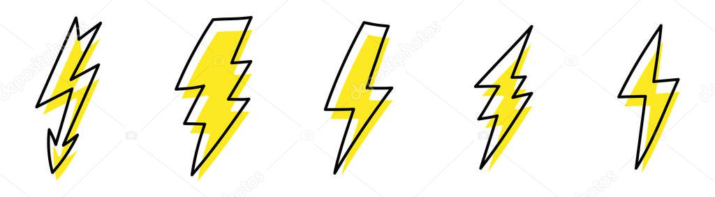 thunder line icons set. Drawn by hand. Continuous line. Vector illustration on white background