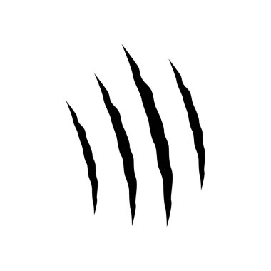 Siyah hayvan çizikleri. Pençeler kediyi tırmalıyor. Beyaz arkaplanda vektör illüstrasyonu.