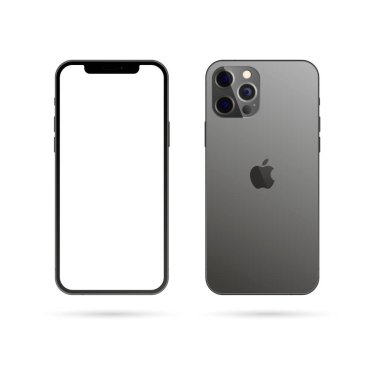 Gerçekçi iPhone 12 profesyonel maketi. Beyaz ekran ile akıllı telefon modeli. Cep telefonu. Vektör illüstrasyonu beyaz arkaplanda izole edildi