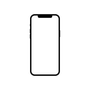 Beyaz arka planda, boş ekranlı bir cep telefonunun maketi. Beyaz arkaplanda vektör illüstrasyonu.