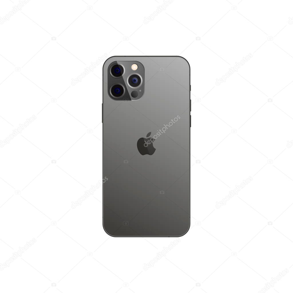 Realistic gray iPhone 12 pro mockup. Back side smartphone mockup. Mobile phones isolated on white background