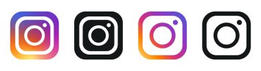 Instagram. Kamera simgeleri ayarlandı. Beyaz arkaplanda izole edilmiş vektör illüstrasyonu.