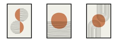 Soyut güneş ay posterleri. Modern minimalist boho tarzı arka planlar. Duvar dekoru. Vektör illüstrasyonu.