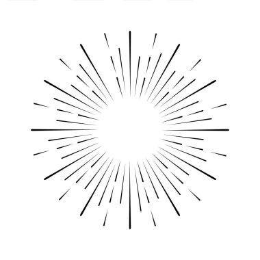 Beyaz arkaplanda izole edilmiş eski tarzda güneş ışınlarının doğrusal çizimi