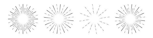 Conjunto de raios de sol desenho linear em estilo vintage isolado no fundo branco — Vetor de Stock