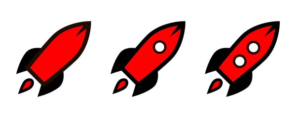 Ikona červené rakety nastavena, obrysová vektorová značka izolována na bílém pozadí. Logo ilustrace — Stockový vektor