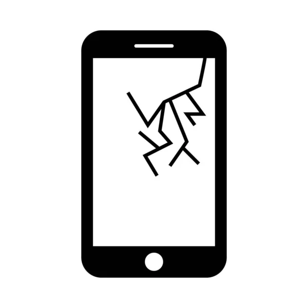 Smartphone with a crack on the display. Mobile phone black icon. Flat design — Stock Vector