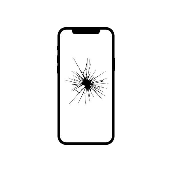 Smartphone con una grieta en la pantalla. Icono negro del teléfono móvil. Diseño plano — Vector de stock