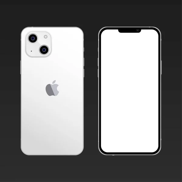 Vinnitsa, Ucrania - 22 de septiembre de 2021 El nuevo iPhone 13 pro es blanco. Iphone pantalla maqueta y el lado posterior del iphone. Ilustración vectorial — Vector de stock