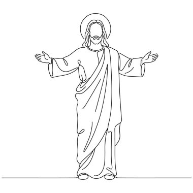 Hz. İsa tek bir çizgi çiziyor. Vektör çizimi. Düzenlenebilir satır.