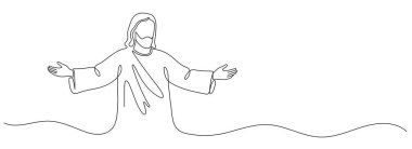 Hz. İsa tek bir çizgi çiziyor. Vektör çizimi. Düzenlenebilir satır.