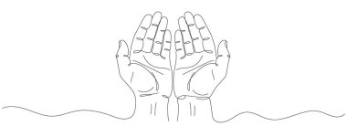 Müslümanların dua eden elleri beyaz arka planda izole bir şekilde tek sıra halinde. Düzenlenebilir satır