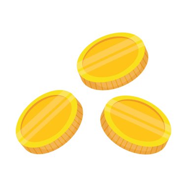 Havada üç altın para var. Beyaz arkaplanda düz çizgi film çizimi