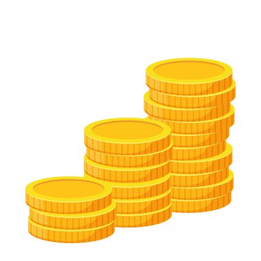 Karikatür şeklinde dizilmiş altın sikkeler beyaz üzerine izole edilmiş