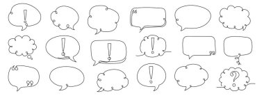 Bir dizi konuşma balonu, temiz beyaz bir arkaplanda tek satır şeklinde çizimler yapıyor. Beyaz bir arka planda izole edilmiş. Düzenlenebilir satır