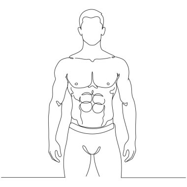 Sürekli çizilen tek bir çizgi, kendinden emin genç ve güçlü bir vücut geliştiriciyi tasvir ediyor. Spor salonu logosu konsepti. Düzenlenebilir satır