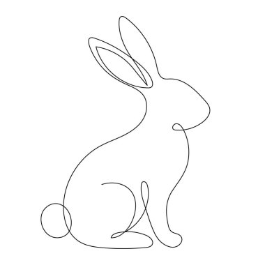 Paskalya tavşanı pofuduk tavşanın sürekli bir çizimi. Beyaz arkaplan vektör illüstrasyonunda izole edildi. Düzenlenebilir satır.