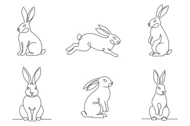 Paskalya tavşanı pofuduk tavşanın sürekli çizimlerini yapın. Beyaz arkaplan vektör illüstrasyonunda izole edildi. Düzenlenebilir satır.