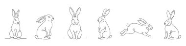 Paskalya tavşanı pofuduk tavşanın sürekli çizimlerini yapın. Beyaz arkaplan vektör illüstrasyonunda izole edildi. Düzenlenebilir satır.