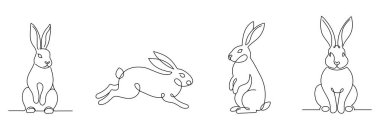 Paskalya tavşanı pofuduk tavşanın sürekli çizimlerini yapın. Beyaz arkaplan vektör illüstrasyonunda izole edildi. Düzenlenebilir satır.