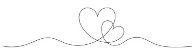 Bir kalp çizimi. Aralıksız çizgi aşk şekli, düğün ikonu sanat tarzı, düzenlenebilir satır.