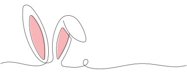 Paskalya tavşanı çizimi. Bir tavşanı ve kulakları basit bir çizgi şeklinde gösteren bir selamlama pankartı tasarımı. Düzenlenebilir satır sanatı. Vektör illüstrasyonu