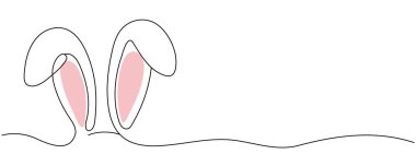 Paskalya tavşanı çizimi. Bir tavşanı ve kulakları basit bir çizgi şeklinde gösteren bir selamlama pankartı tasarımı. Düzenlenebilir satır sanatı. Vektör illüstrasyonu