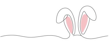 Paskalya tavşanı çizimi. Bir tavşanı ve kulakları basit bir çizgi şeklinde gösteren bir selamlama pankartı tasarımı. Düzenlenebilir satır sanatı. Vektör illüstrasyonu