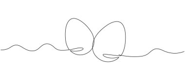 Paskalya yumurtaları tek sıra halinde çiziliyor. Tebrik kartı ve pankart tasarımı basit bir çizgi tarzında. Düzenlenebilir taslak. Vektör illüstrasyonu