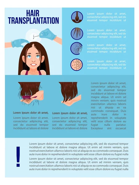 Femme perte de cheveux plat Illustration infographie Problème médical — Image vectorielle