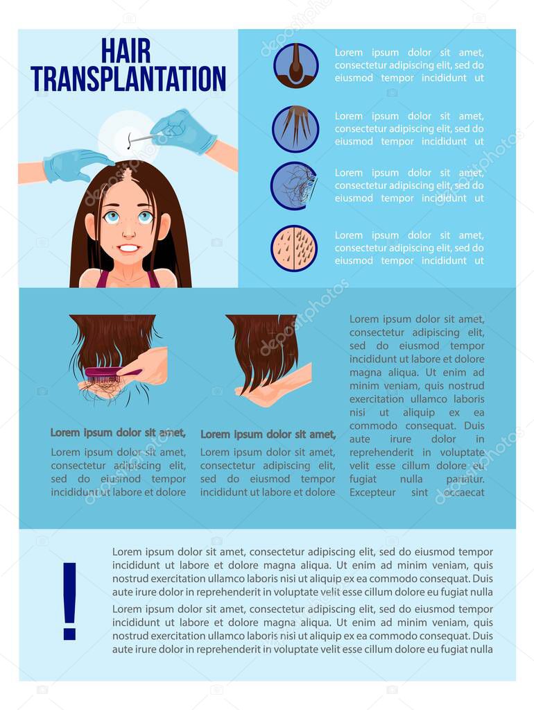 Woman Hairloss Flat Illustration infographic Medical problem